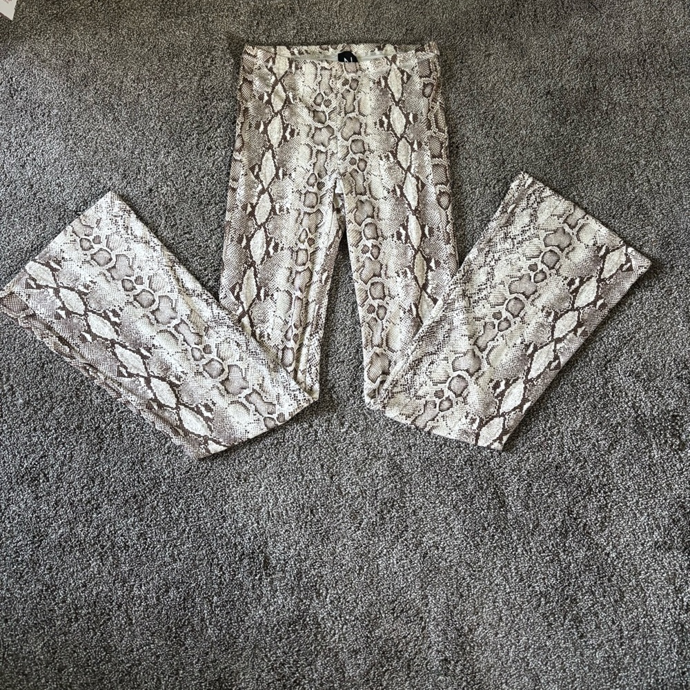 Naked Wardrobe Cream and Brown Snakeskin Bell Bottoms